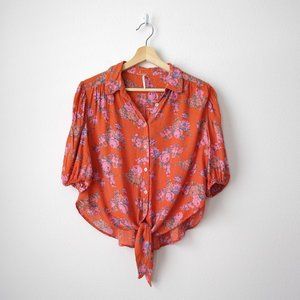 Free People Floral Cropped Tie Front Top | S